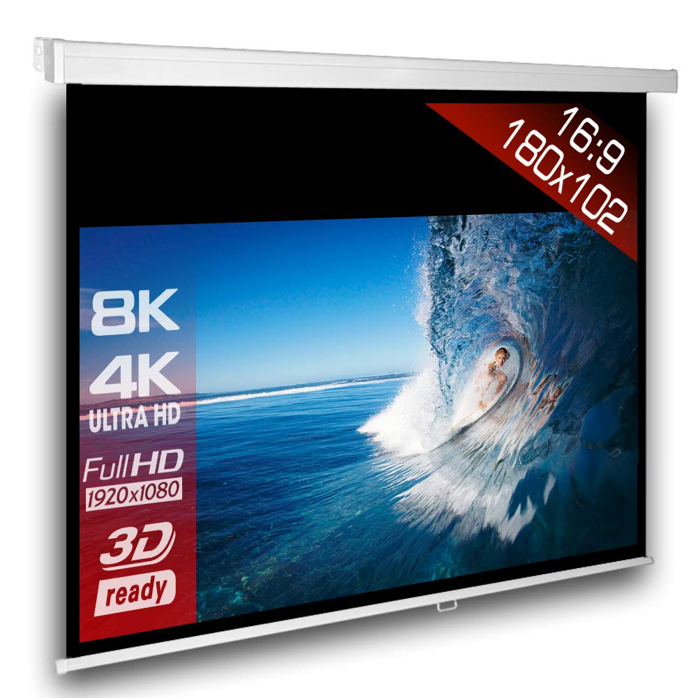 Alphavision SlenderLine Schermo di proiezione Manuale 180 x 140 (174x98) cm 16:9 / Lunghezza Cassa 196 cm / 1,2 Guadagno/HDTV / 3D / 4K / Schermo di proiezione per Home Theater presentazioni