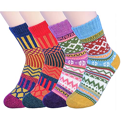 Image of JOYCA & CO. 3-5 Pairs Womens Multicolor Fashion Warm Wool Cotton Thick Winter Crew Socks