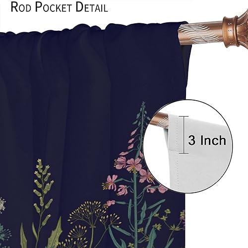 Miniatura 15 de Retro 70s Floral Blackout Window Curtains, Watercolor Flower Plant Rustic Modern Style Pattern Window Drapes, for Bedroom Living Room 42x45in 2