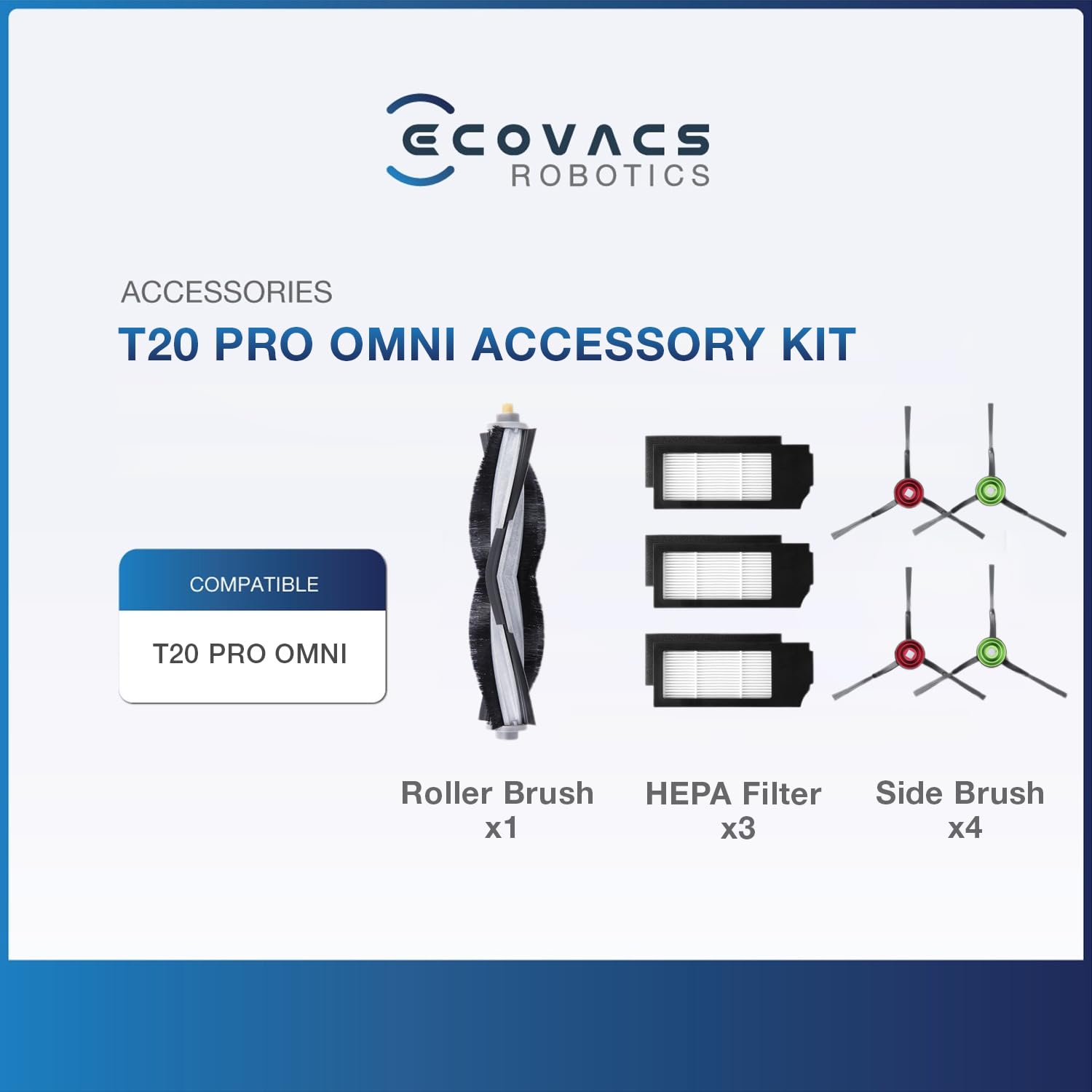 Kit Accessoires ECOVACS Originaux - Brosse Principale, Latérales Et Filtres Pour X1 OMNI/TURBO