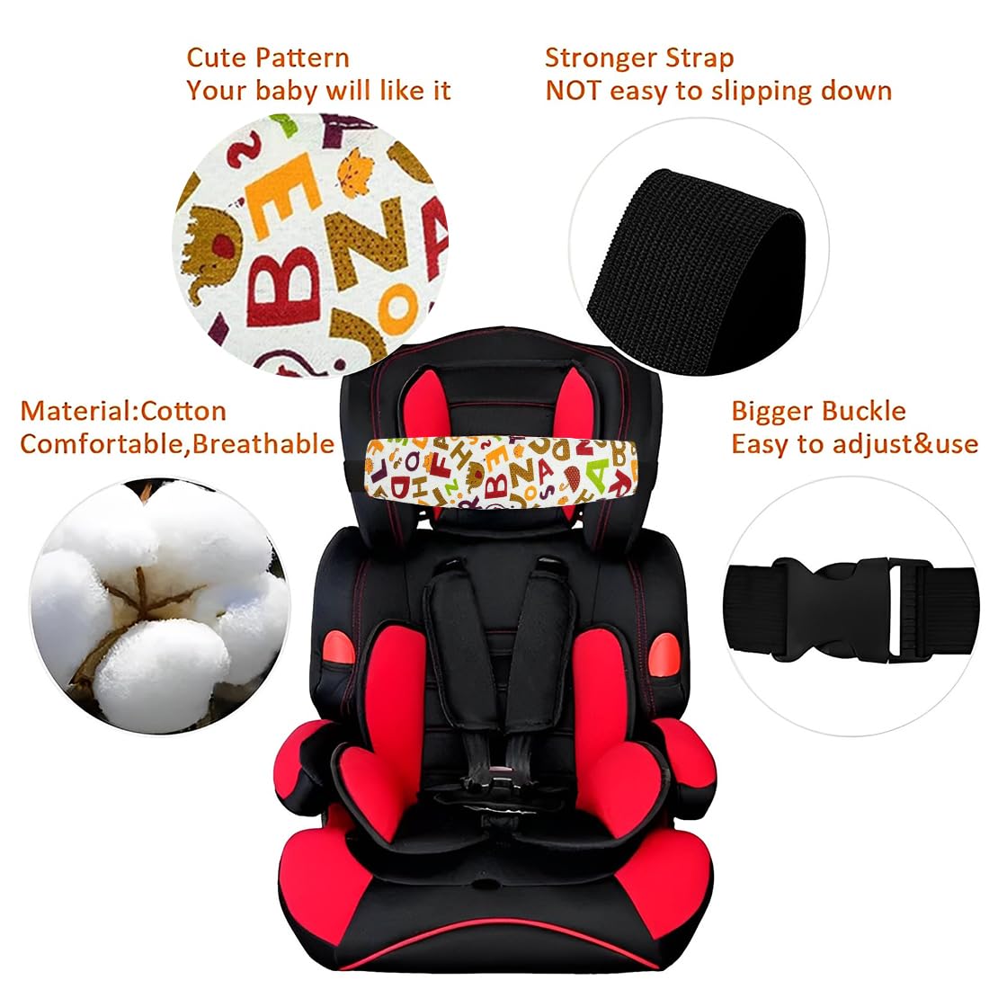 2 Pièces Bandeau Soutien Tête Enfant Voiture – Cale-Tête Siège Auto Réglable, Motifs Animaux Mignons