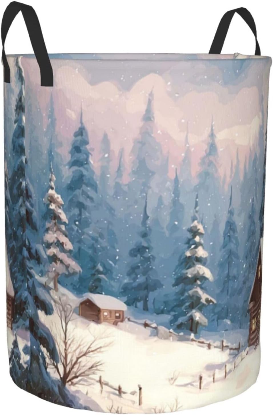 Laundry Basket Waterproof Laundry Hamper for Bathroom Cabin in the woods Laundry Baskets Circular Storage Basket with Handles Lightweight Dirty Clothes Hamper for Bedroom Dorm