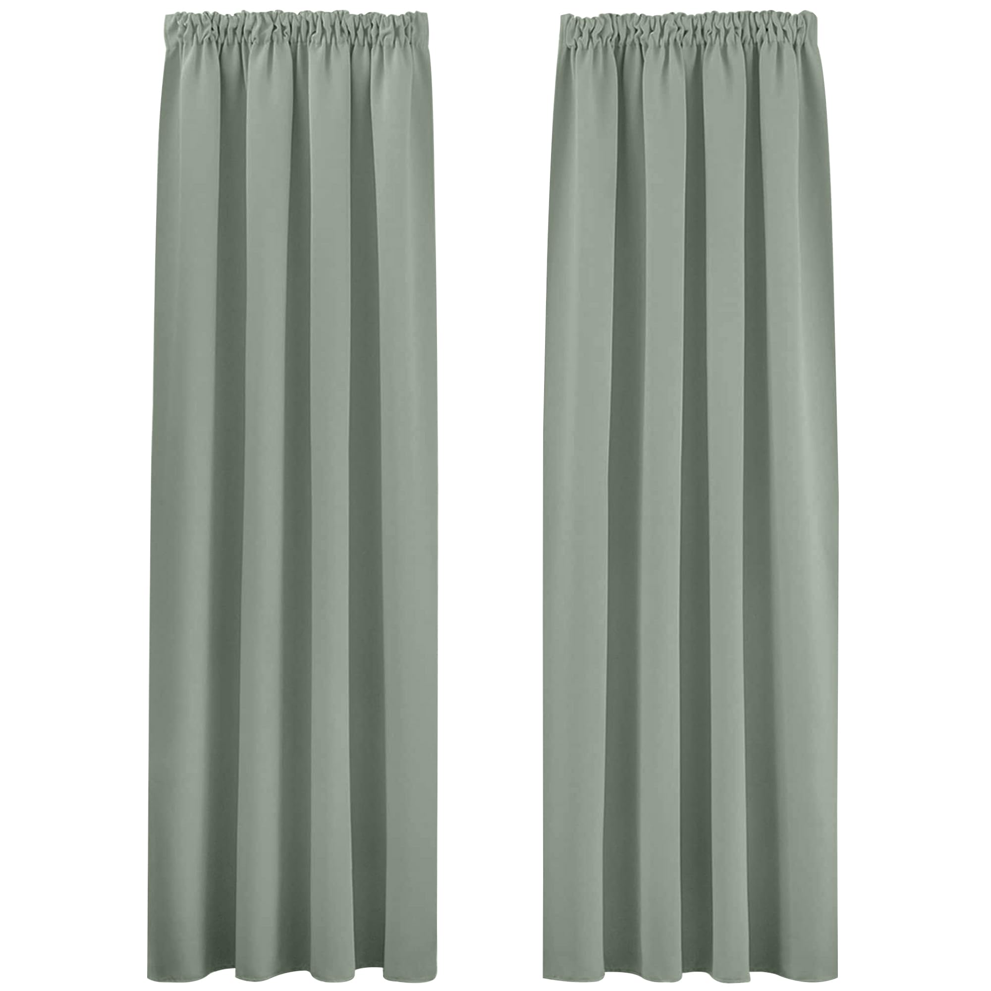 PONY DANCE Pencil Pleat Thermal Curtains 90 Inch Drop Sage Green - Bedroom Blackout Curtains Thermal Insulated Privacy Protected Windproof Drapes for Nursery Living Room, W90 X L90, 2 PanelsOEKO-TEX STANDARD 100