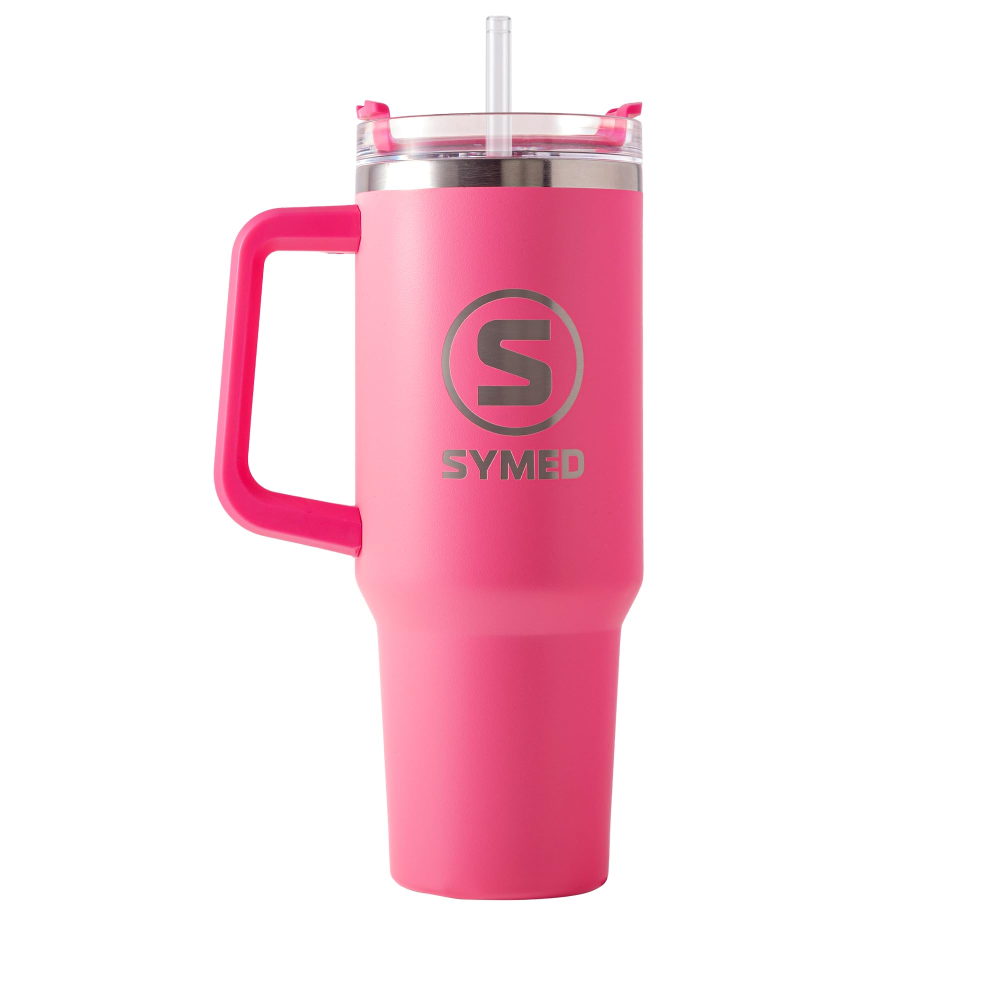 SYMED 40oz (1.18L) Insulated Tumbler with Handle & Straw – Stainless Steel Travel Cup, Leak-Resistant Lid, Dishwasher-Safe (Rose)