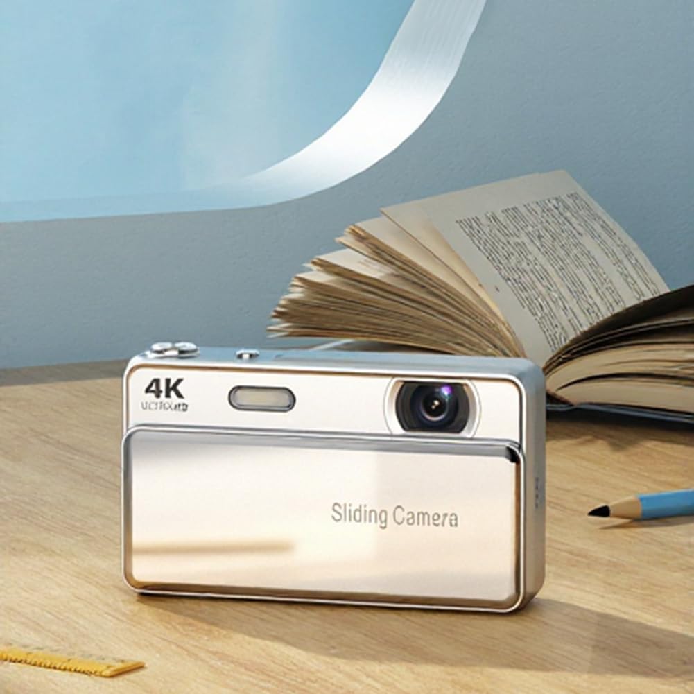 Fotocamera digitale compatta mirrorless per studenti e principianti, schermo da 3 pollici, design scorrevole portatile, struttura in ABS per fotografia e videografia, argento rosa (argento)