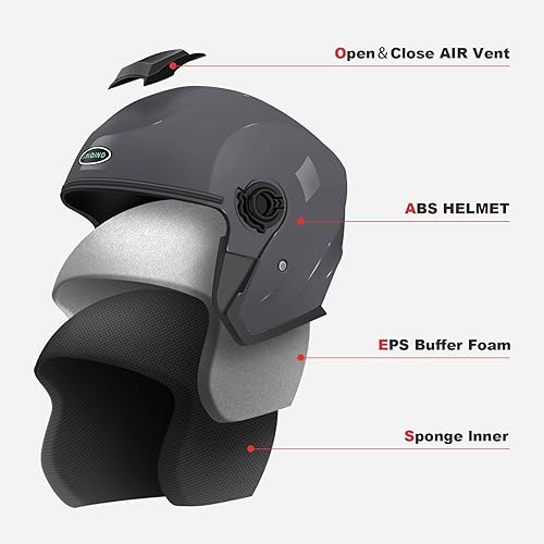 Miniatura 5 de Casco de motocicleta abierto para adultos 34, con doble visera, para moto, scooter, ebike, ciclomotor, para hombres y mujeres, aprobado por el DOT