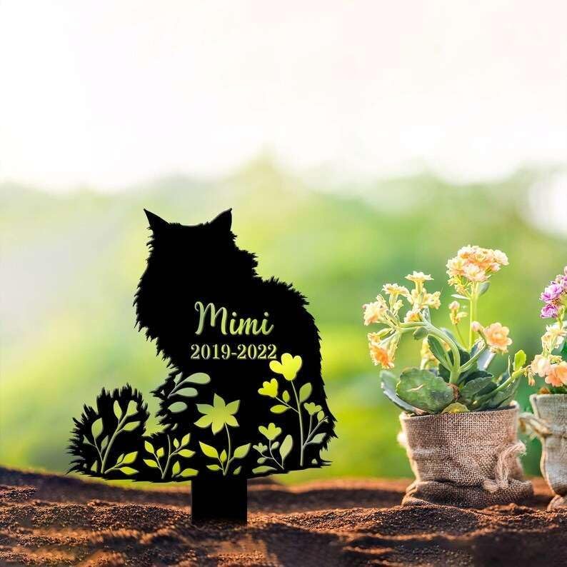 Miniatura 2 de Cartel de metal conmemorativo personalizado con diseño floral de bosque noruego para mascotas, marcador de tumba para jardín, estacas de jardín,