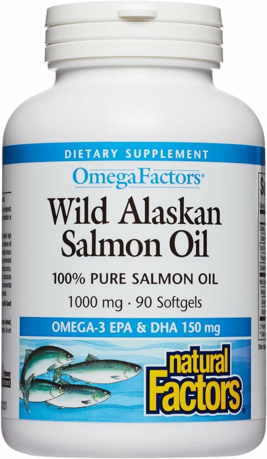 Natural Factors Omega Wild Alaskan Salmon Oil (1000mg, 90 Softgels, 64540)