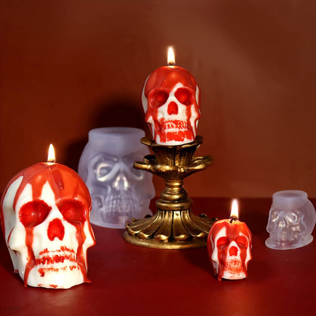 KyeeaDIY 3 stks Schedel Siliconen Mallen 3D Siliconen Halloween Kaars Hars Vorm Epoxy Gietvorm Voor zeep Skull Resin Molds Hars Casting voor Hangers ornament Halloween Decoraties (Schedelvorm