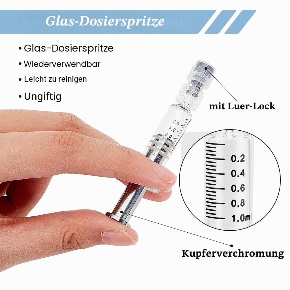OLYCRAFT 10 Stück 1ML Borosilikatglas Spritze Hitzebeständige Luer Lock Spritze ohne Nadel Wiederverwendbare Glasspritzen für die Industrie oder Labor Flüssigkeiten Kleber Öl