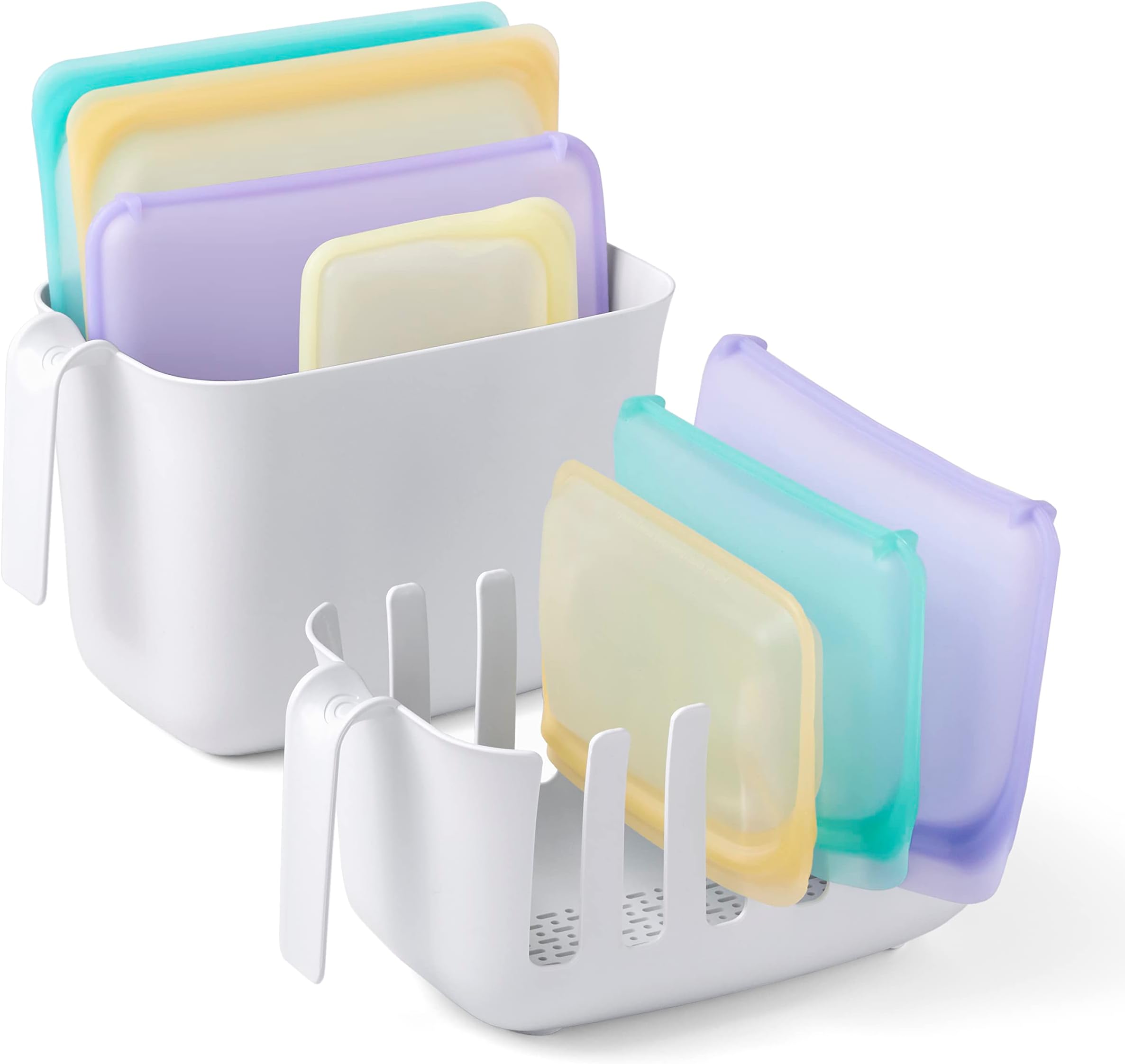YouCopia Dry&Store Reusable Bag Drying Rack and Bin Set, Silicone Bags Organizer and Storage