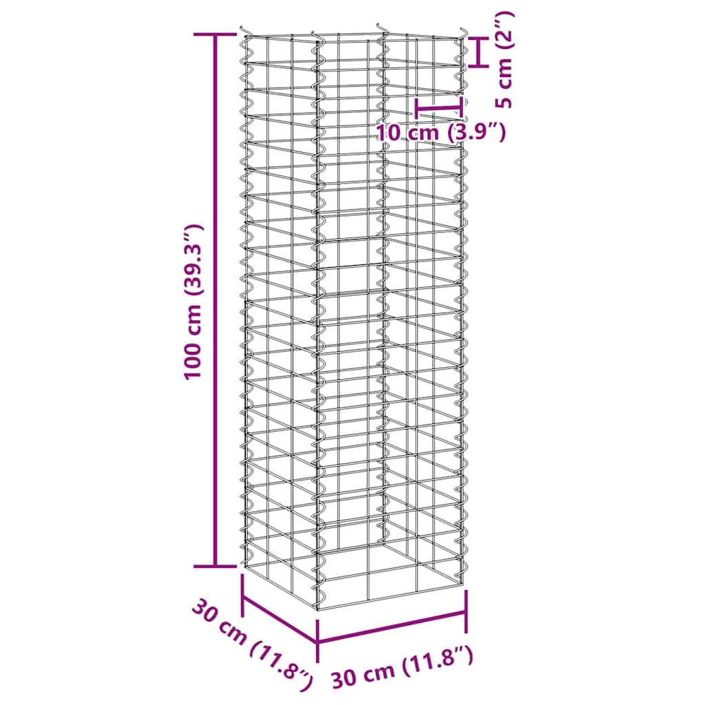 vidaXL 3X Arriate de Gaviones Jardinera Macetero Cesta Pared Alambre Maceta Flores Plantas Jardín Patio Terraza Estable Hierro 30x30x100 cm