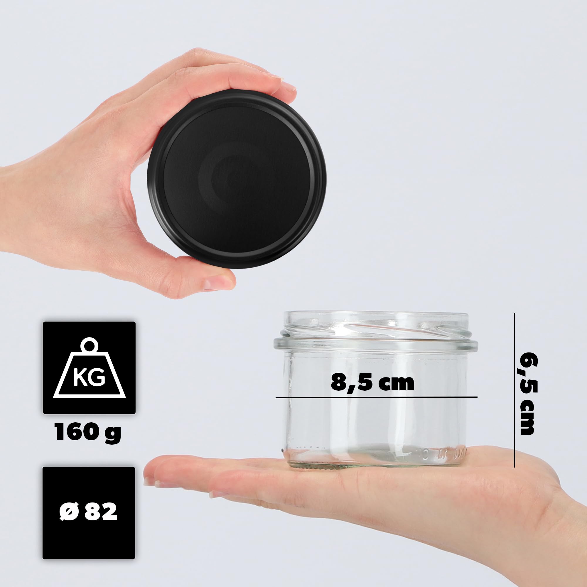 KADAX 50er Set Marmeladengläser 235ml TO82 Schwarz matt, Einmachgläser Vorratsgläser Mason Jar mit Schraubdeckel, Luftdichte Schraubgläser, Honig & Konfitüre