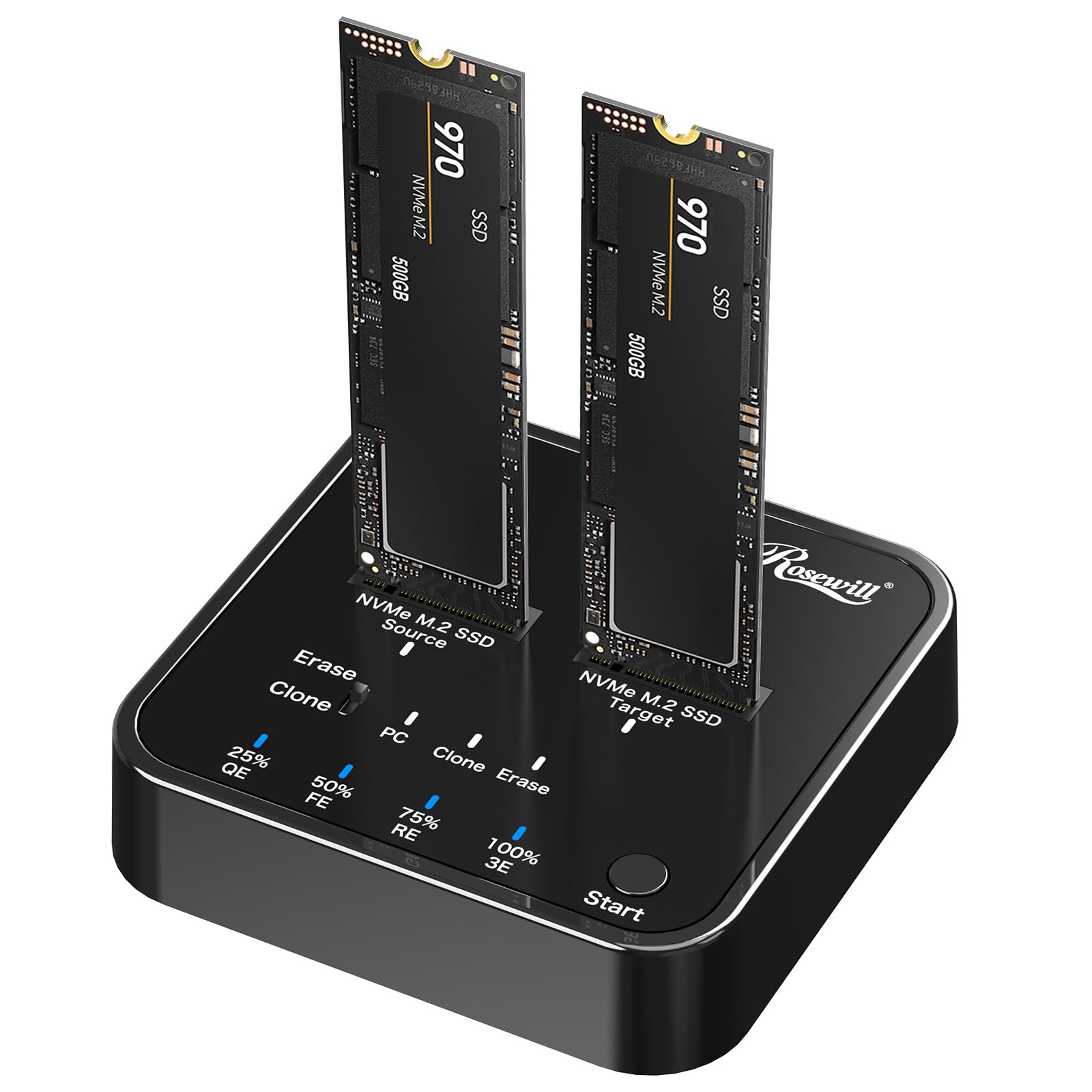 Rosewill M.2 NVMe Cloner + Eraser | M.2 Duplicator Dual Bay NVMe Enclosure | Tool-Free 20Gbps USB3.2 Gen 2x2 SSD to USB Adapter | M.2 Docking Station for M Key | PCIE NVMe SSD Reader