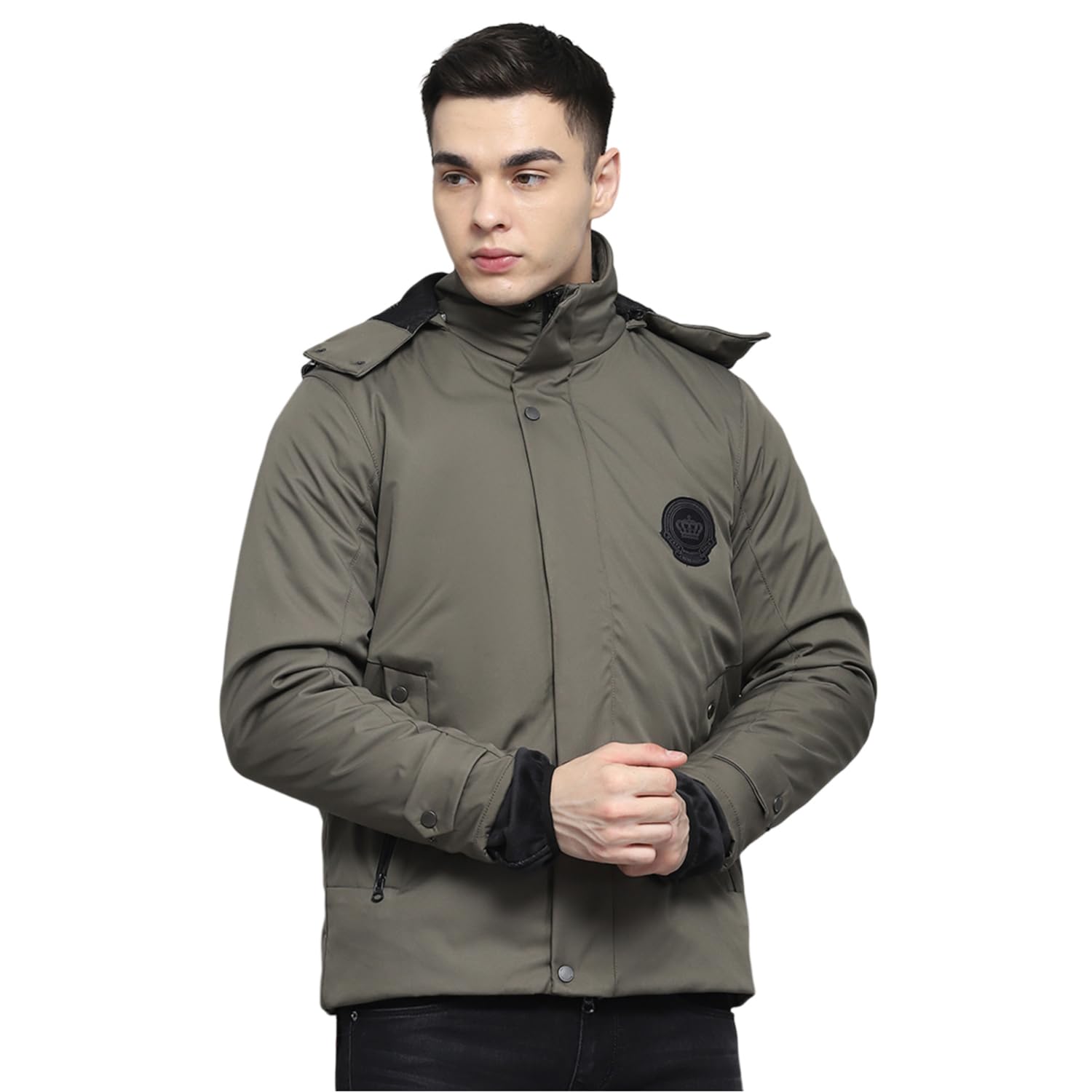 monte carlo Mens Solid Olive Detachable Hood Full Sleeve Jacket-picture-16