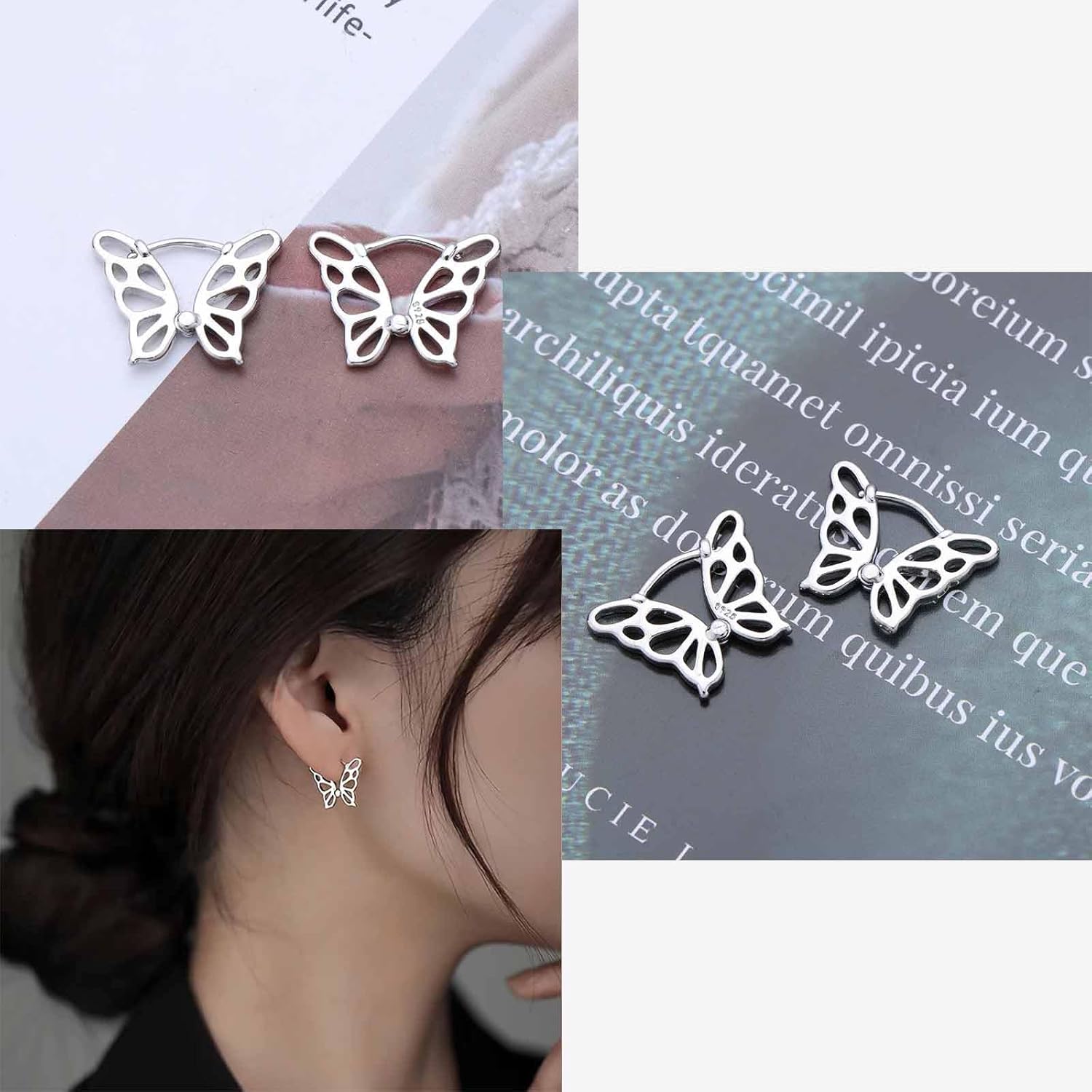 Boho Butterfly Huggie Hoop Earrings Silver Butterfly Stud Earrings Hollow Butterfly Earrings Small Butterfly Wing Earrings Jewelry for Women - Image 6