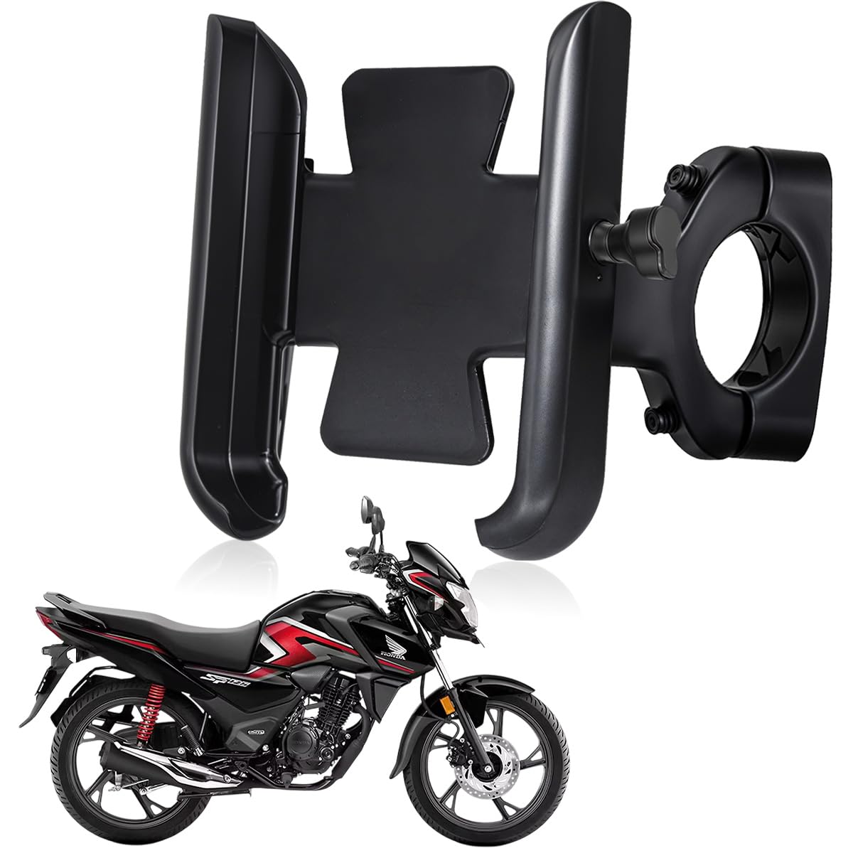 whipone cnc metal bike mobile holder compatible for honda sp 125, 360° rotation phone mount cradle for bicycle & motorcycle, handlebar for all smartphones, anti-slip, full grip (black)