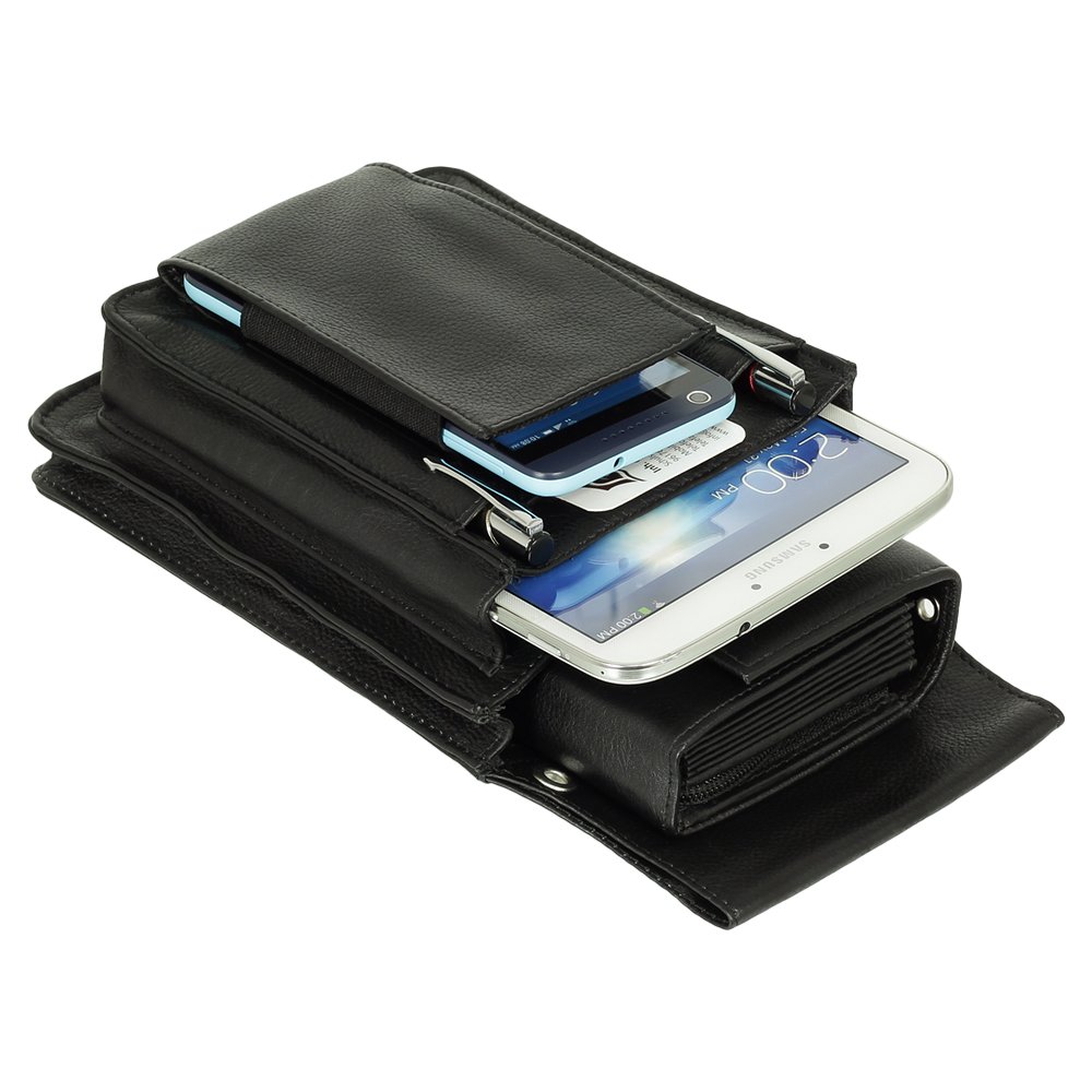 Ledershop24 Profi Tablet-Kellnertasche passend für iPad mini bis 8 Zoll & Kellnerbörse mit oder ohne Gürtel Rindsleder Schwarz - Kellnertasche ohne Gürtel