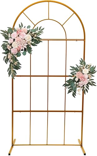 Soporte de arco de metal dorado de 6.6 x 3.3 pies, soportes de telón de fondo de arco de boda, arco de jardín dorado para ceremonia, soporte de