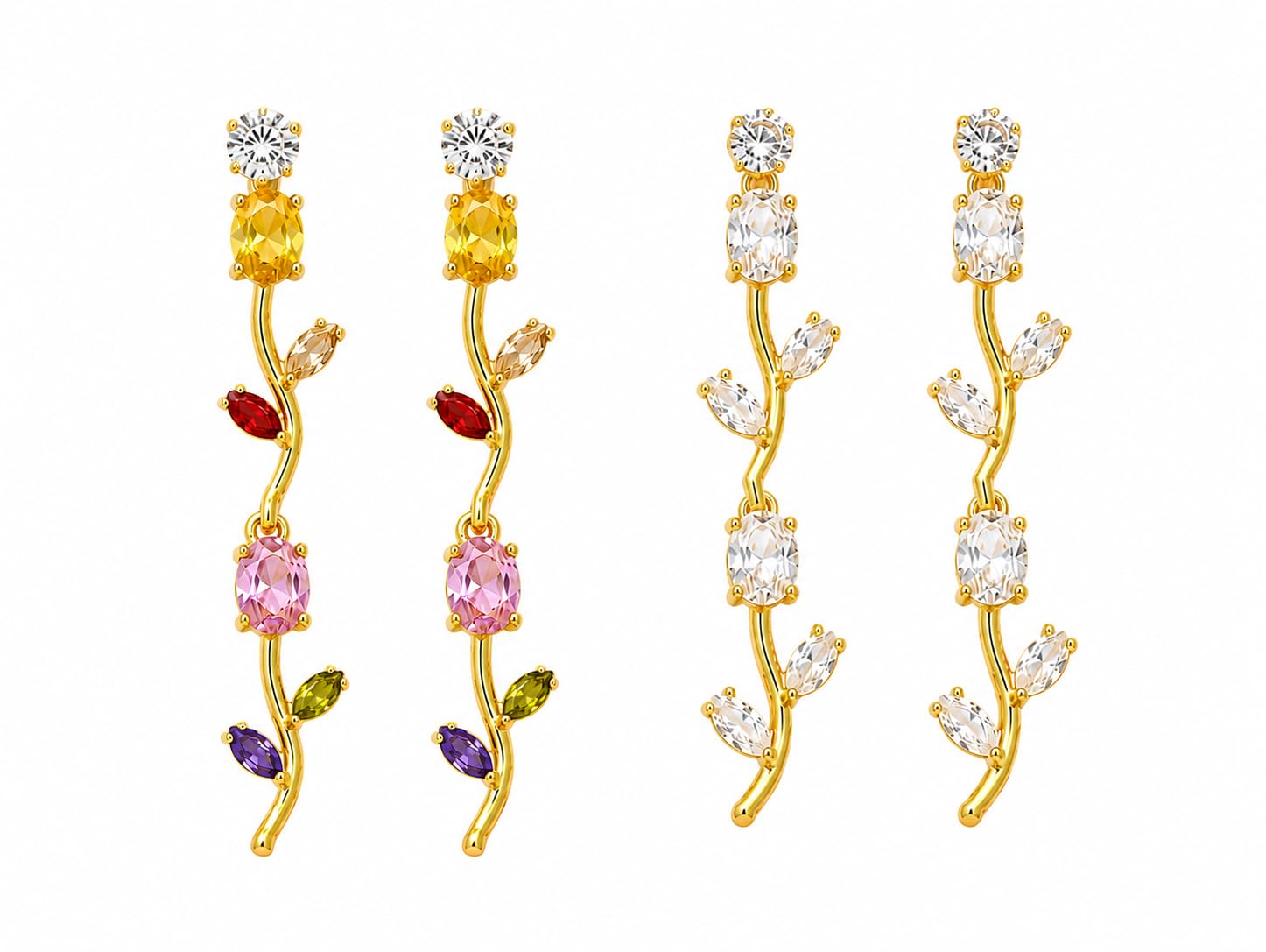 honbon Cubic Zirconia Long Dangle Earrings for Women & Girls | Floral Vine Leaf Branch Linear Drop Earrings (Clear/Multicolor CZ & Pearl Drop) for Party Use, Weddings & Gifting-picture-36
