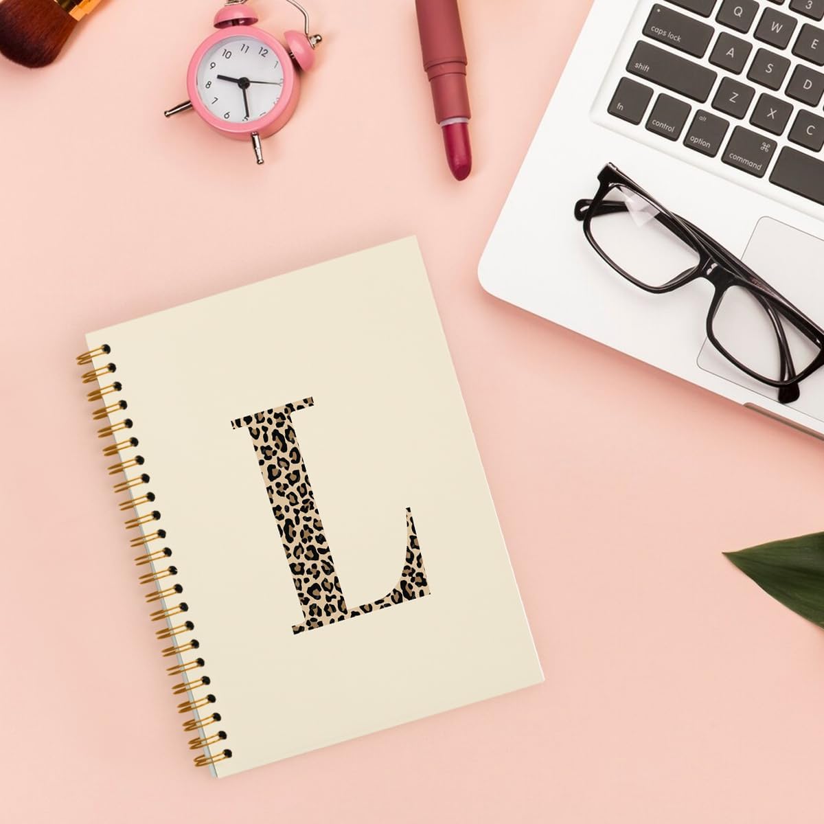 Cute Preppy Leopard Cheetah Initial Notebook Journal Diary L, Preppy Cute Notebook Leopard Cheetah Supplies for School,College,Work,Teen Girls Kids,Aesthetic Notebooks, 5.5x8.3 Inches - Image 2