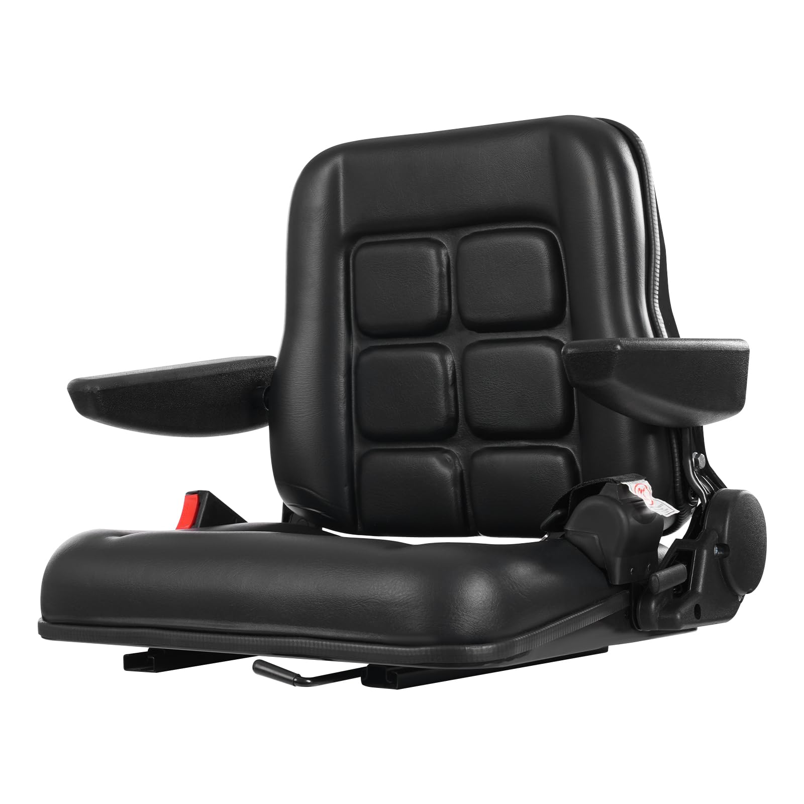 Asiento universal para tractor, ajustable de 35 a 180 °, con cinturón de seguridad, apoyabrazos, de PVC impermeable, para tractor, excavadora, cortacésped