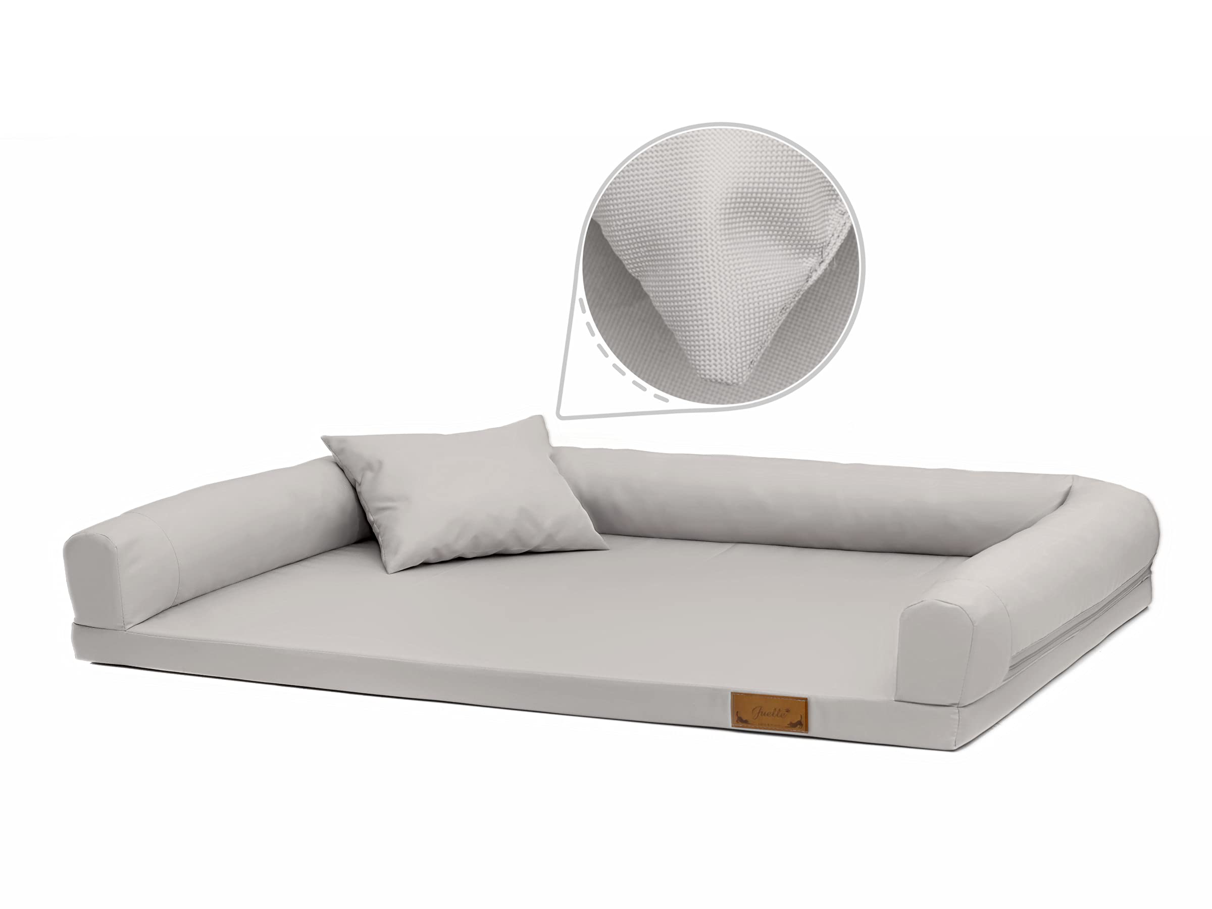Juelle Cama Ortopédica para Perros Grandes, Colchón Ergonómico con Laterales para Perros Grandes, Funda Extraíble, Lavable a máquina, Lucky 2XL (Tamaño: L - 120 x 90 cm, Ceniza Clara)