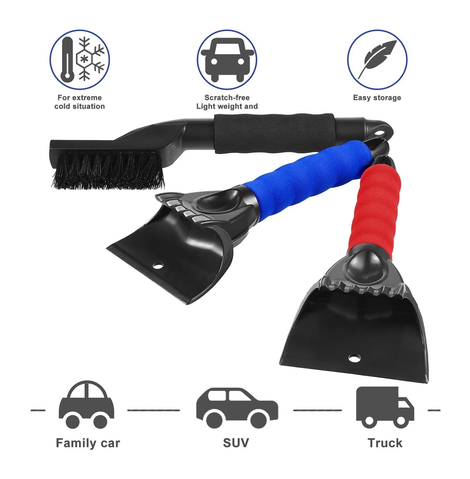 Grattoir à Glace pour Voiture avec poignée en Mousse givrée Outils de déneigement pour Voiture. Fenêtres de Pare-Brise de Camion SUV, 3 pièces