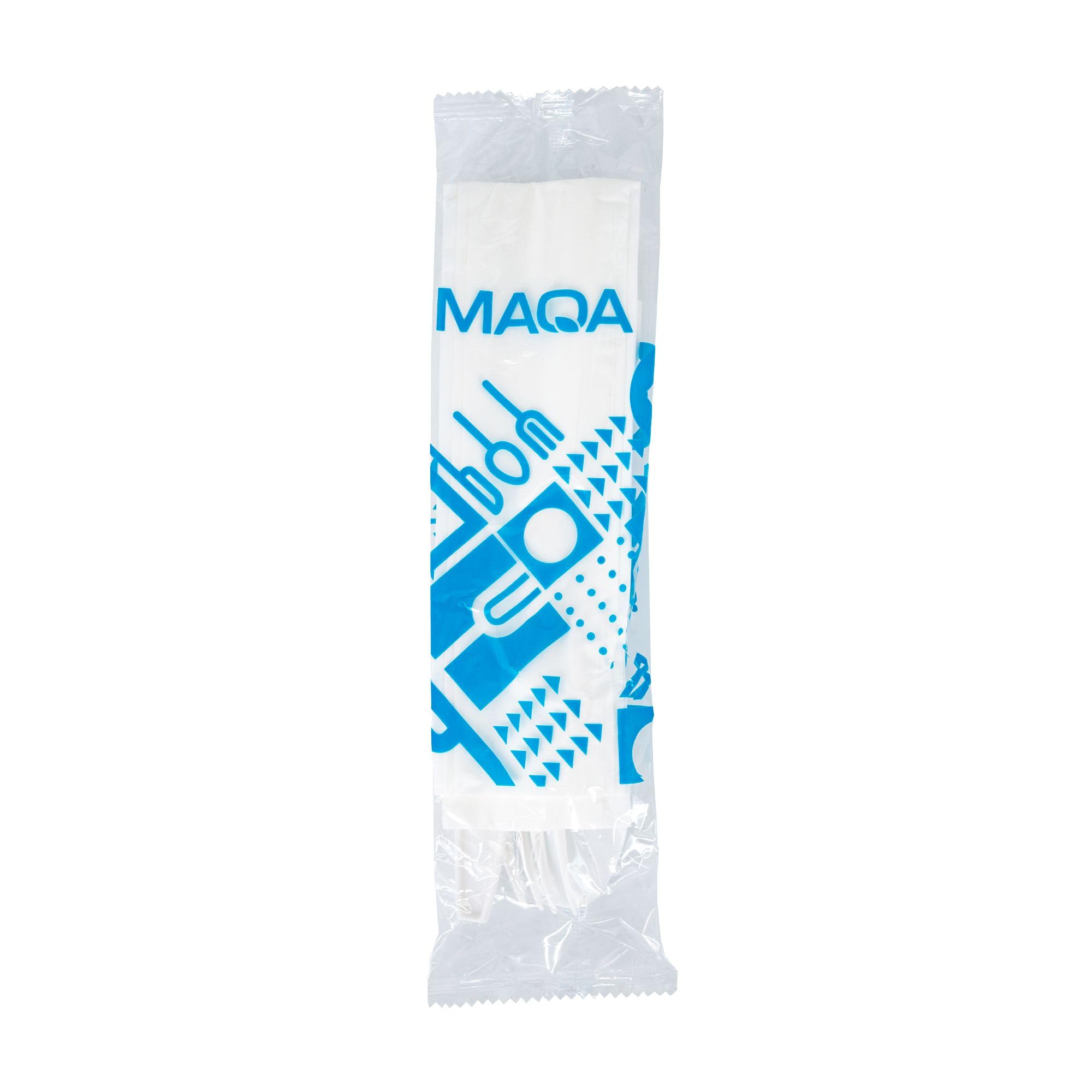 Maqa Kit 100 pz Cucchiaio e Tovagliolo 2 Veli – Posate Monouso Imbustate, Plastica Rigida Riutilizzabile, 100% Riciclabili