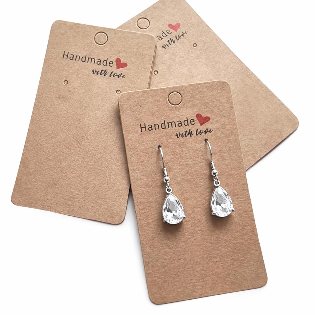 Jewels And Tools Uk Kraft Brown 50 X Jewellery Display Cards Earring Handmade With Love 9Cm X 5Cm