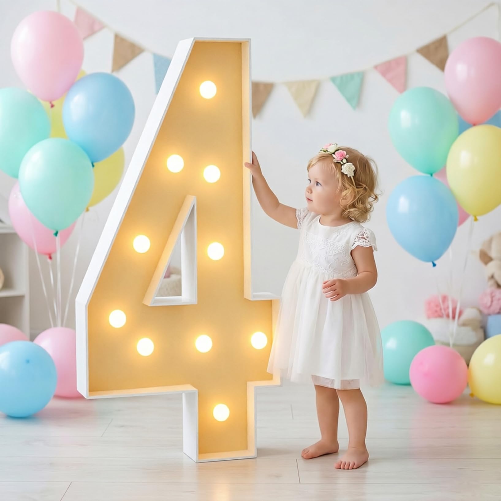 Large Marquee Light Up Number 4 Party Decor, LED Foam Board Mosaic Frame Light Sign Birthday Wedding Backdrop Graduation, 100cm-3.3ft