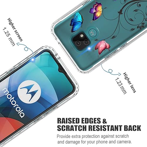 Miniatura 9 de Funda para Moto E7, Motorola E7 XT2095-1 con protector de pantalla de vidrio templado, bonito patrón de mariposa transparente para Motorola Moto E7