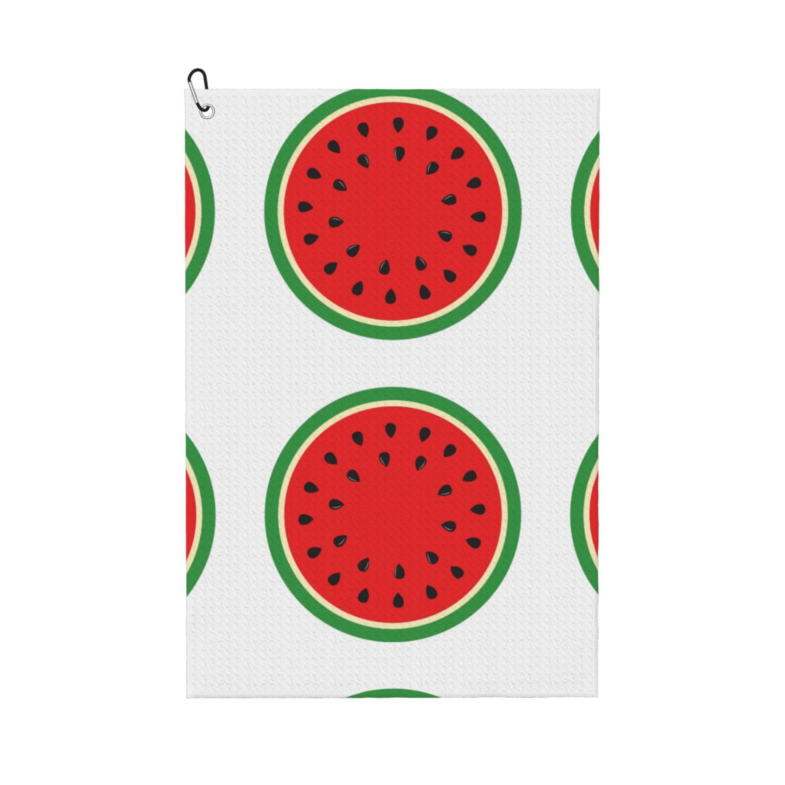 peiyeety Watermelon Round Slice Microfiber Golf Towel with Carabiner Clip, 16x24 Inch Absorbent Waffle Weave Towel for Golf Bags