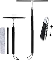 Eahwey 12-52" Telescopic Window Squeegee, 2-in-1 Kit with Scrubber Sleeve, Extra Silicone Blade & Hook for High Windows, Showers & Cars