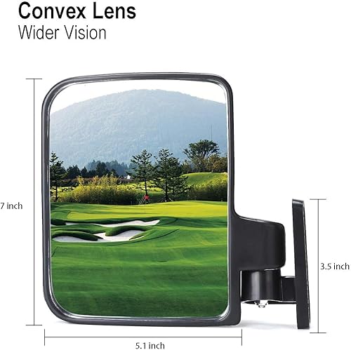 Miniatura 3 de 10L0L Espejos laterales universales para carrito de golf Yamaha Club Car, EZGO, espejo retrovisor lateral plegable extra ancho de 180 grados grandes