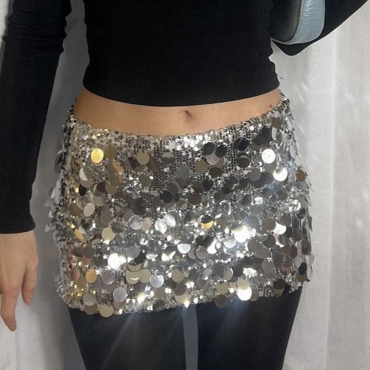 Women Y2K Sparkle Sequin Mini Skirt Low Waist Bodycon Party Festival Rave Glitter Pencel Short Skirt Summer Streetwear3