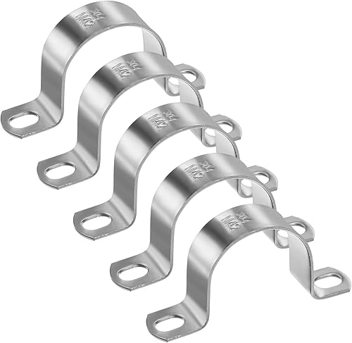 Miniatura 66 de Paquete de 10 abrazaderas de conducto, correa rígida de tubo de acero inoxidable 304 de 1-3/4 pulgadas M45 U con 2 agujeros