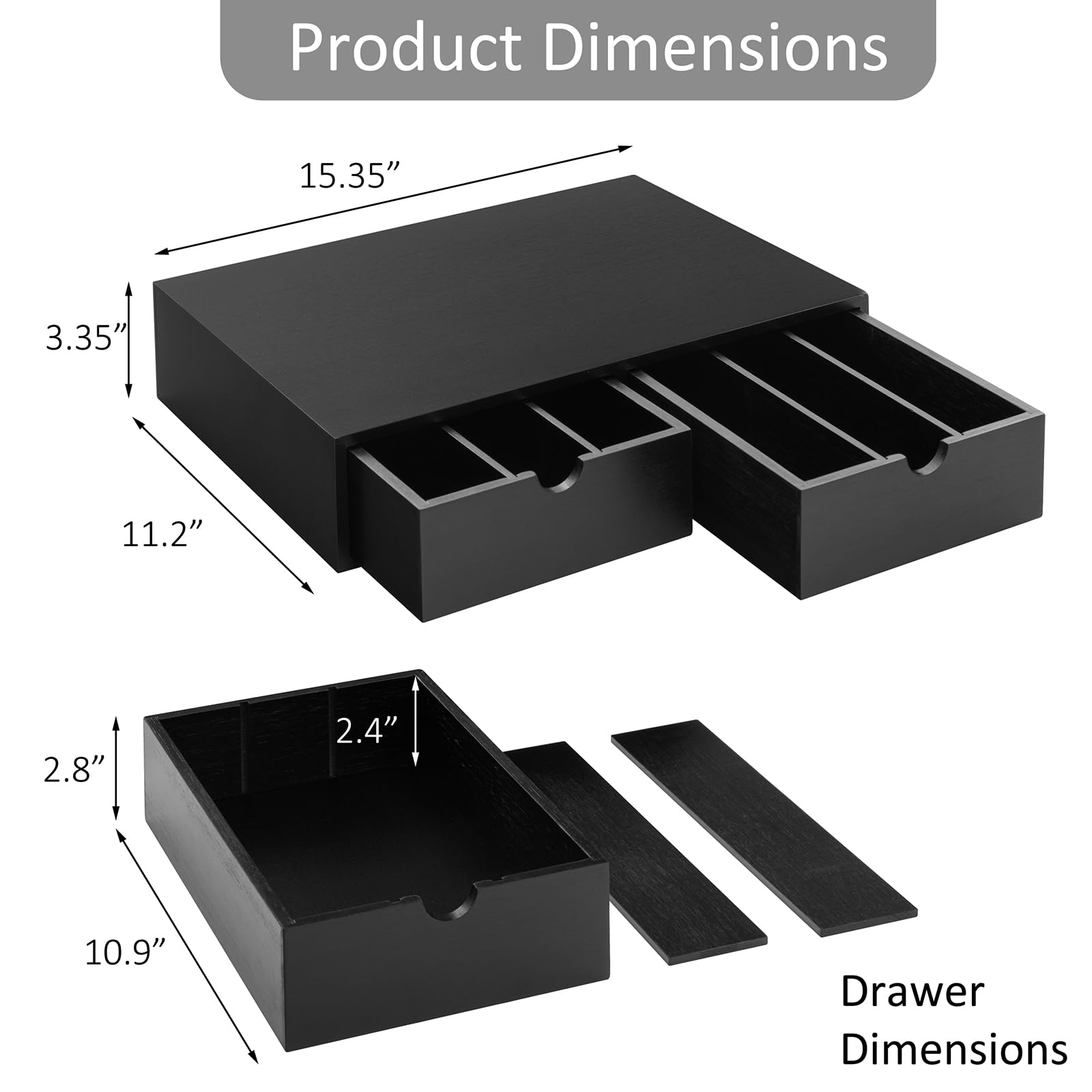Cassetto porta cialde in legno, organizer per capsule di caffè, organizer per tazze da tè, 30 cialde, stazione da caffè da banco per supporto macchina, nero
