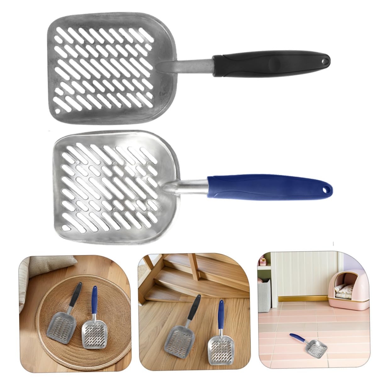 Abaodam 2 pièces Pelle à Litière Chat Alliage Scoop Ergonomique à Larges Trous pour Filtrage Rapide Compatible Toutes Litières Poignée Confortable Antirouille