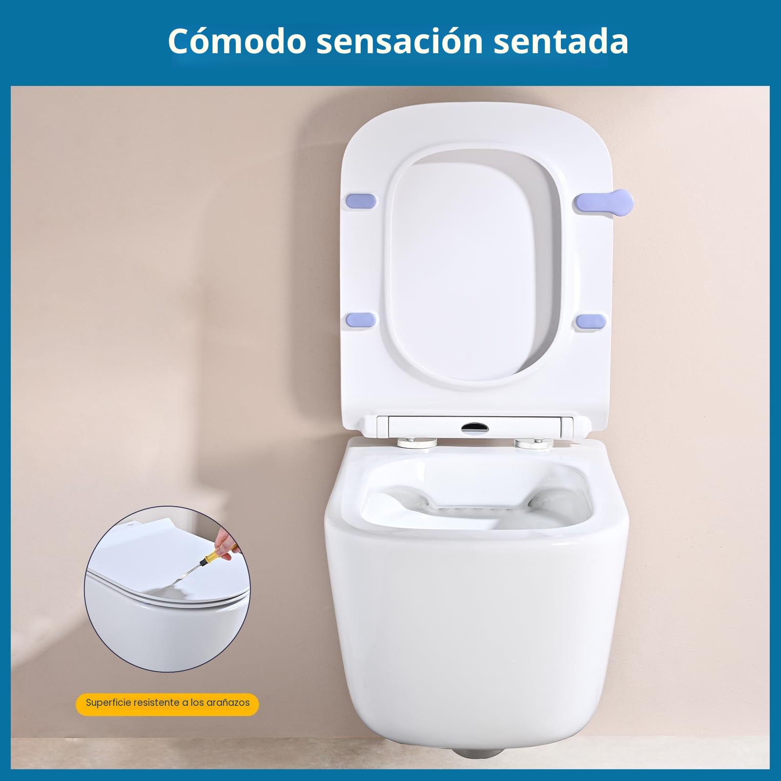 Tapa Wc Forma Cuadrado Ultrafino [CORTO], Asiento de Inodoro Cuadrado con Cierre Suave y Liberación Rápida para una Fácil Limpieza,Universal para Inodoros de Forma Cuadrada, 42,5 * 34.5CM