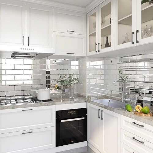 Miniatura 8 de Soulscrafts Azulejo de espejo antiguo para salpicaduras, 3 x 10 pulgadas, 24 piezas, autoadhesivos, azulejos de metro de espejo biselado para