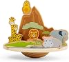 Bigjigs Toys Jungle Wobble Board | Wooden Balance & Stacking Toy for Toddlers | Baby Game with Balancing Safari Animal Figures | 10 Play Pcs Montessori Set | Educational Gifts for Kids Age 18+ Months