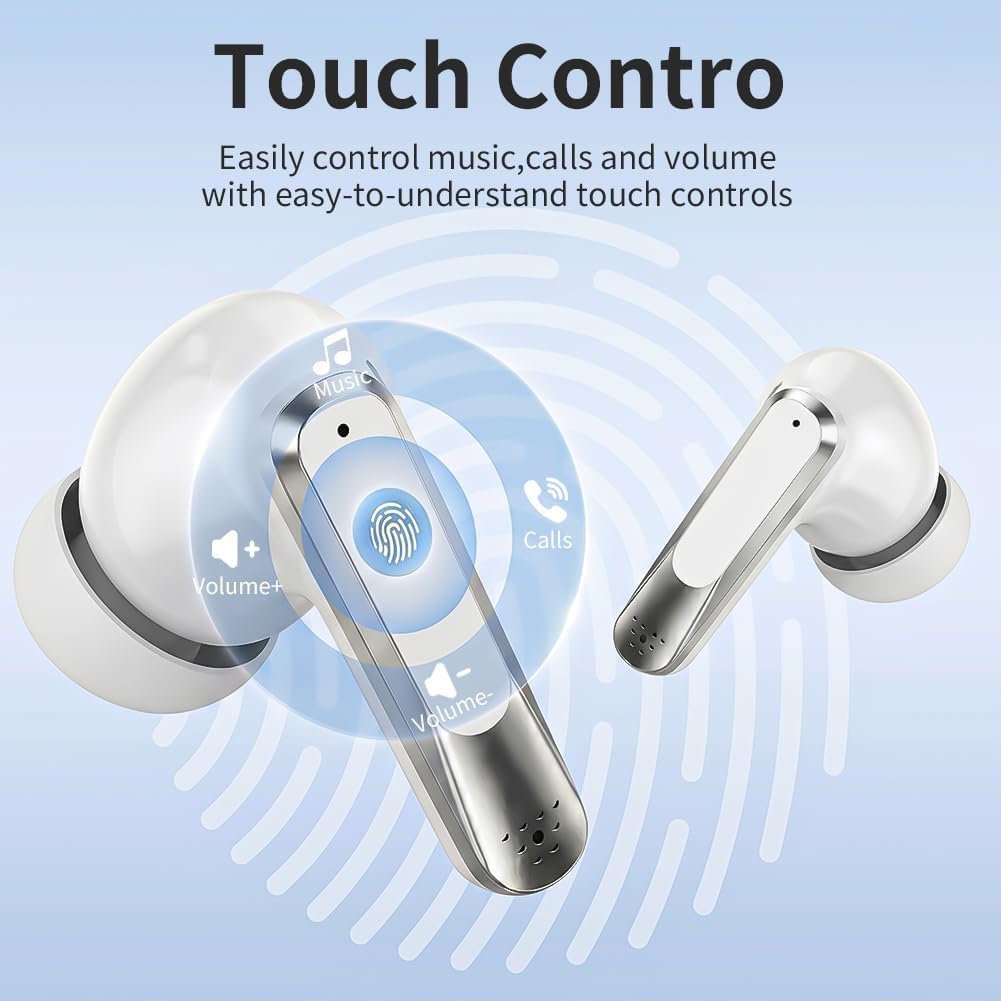 Écouteurs Bluetooth, écouteurs Intra-Auriculaires sans Fil, Bluetooth 5.4, 30 Heures de Lecture stéréo, étanches Professionnels, Interface USB-C, réduction Intelligente du Bruit （Blanc）