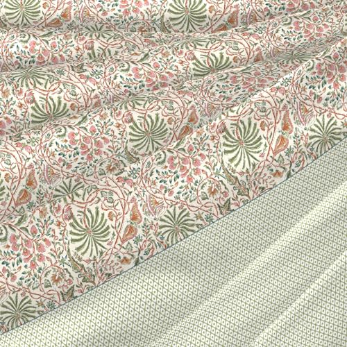 Image of Trident King Size Bedsheet Cotton | Road to Jaipur Collection | 100% Cotton Bedsheet for Double Bed Cotton | 1 King Size Bedsheet with 2 Pillow Covers | Super Soft | 210 Thread Count-Afreen Beige