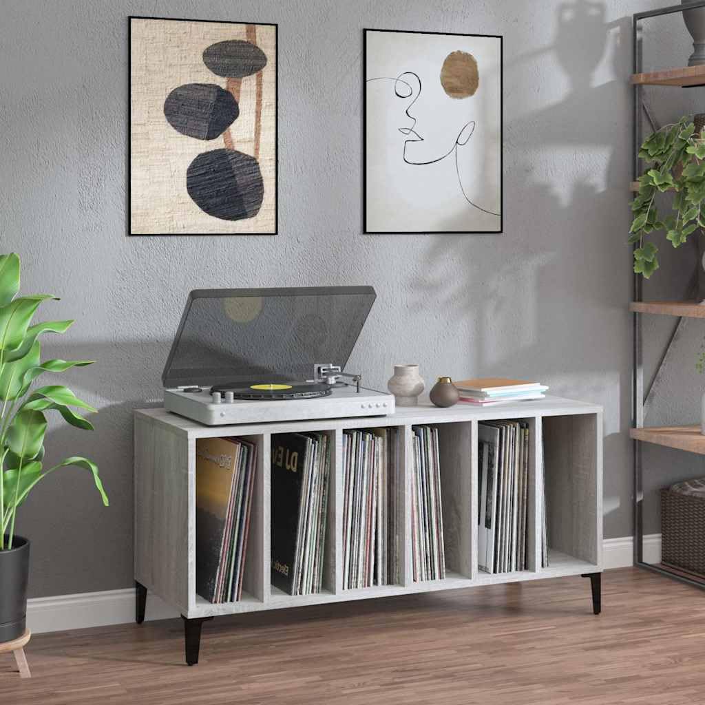Armadio per dischi in legno Sonoma, grigio, con gambe in metallo, 100 x 38 x 48 cm, spazio per dischi in vinile e vinile, per soggiorno, ufficio e diversi scenari di archiviazione