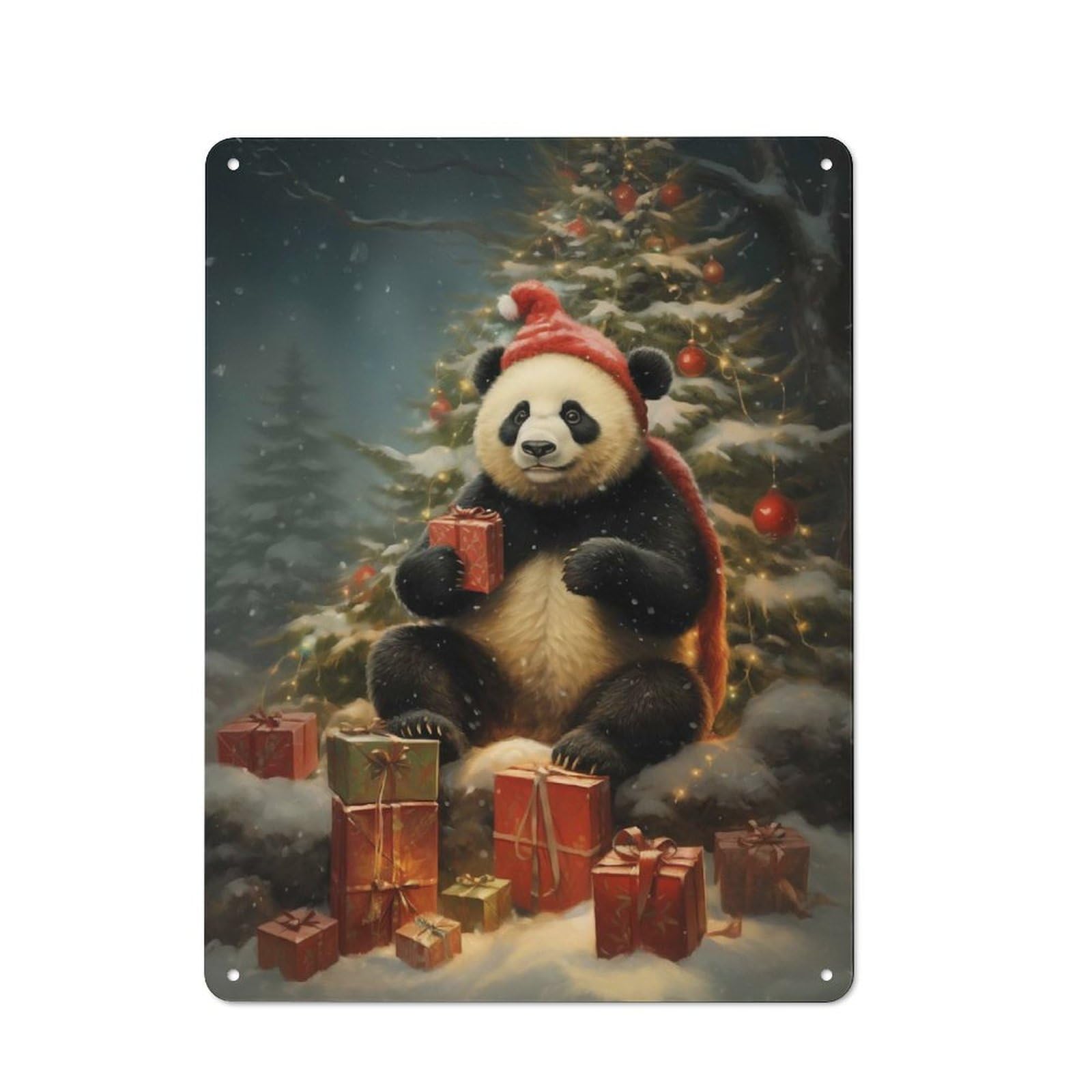 Junmoney Funny Panda Xmas For Café Or Restaurant, Vintage Metal Sign 40X30cm, For Vintage Wall Decor Fans, For Cafés, Pubs And Restaurants