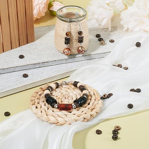 Miniatura 15 de Fashewelry 100 cuentas espaciadoras planas redondas de coco de 0.315 pulgadas (0.354 in), cuentas sueltas para hacer joyas de bricolaje con agujero