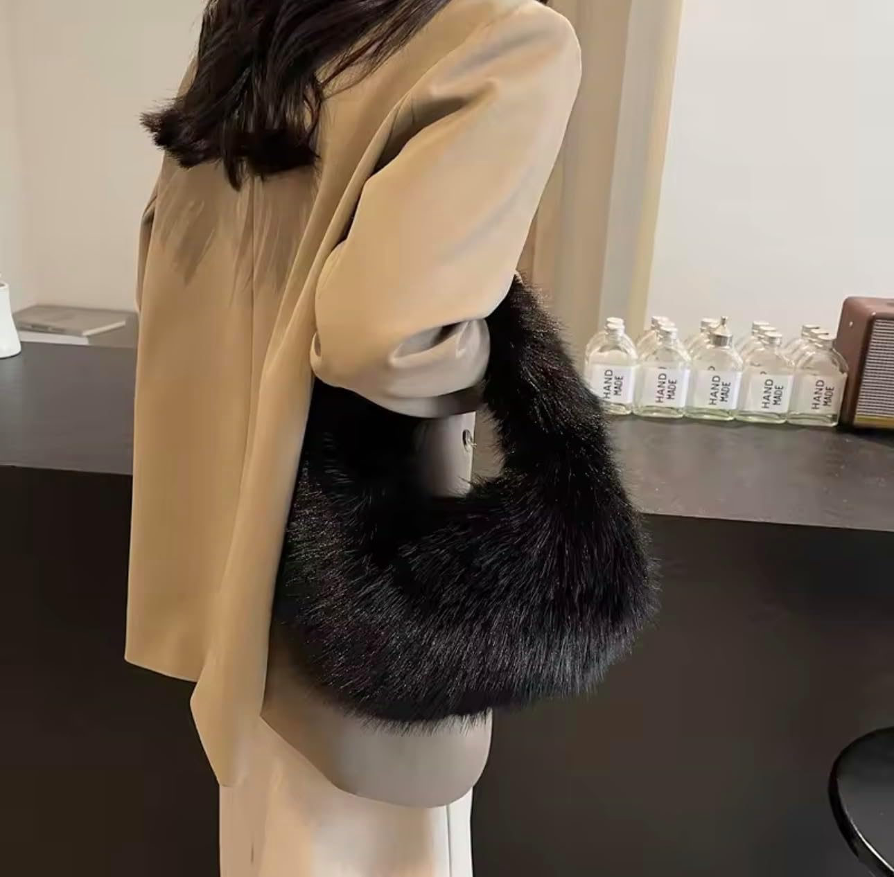 Faux Fur Hobo Bag for Women, Fur Plush Handbag, Underarm Shoulder Bag, Cute Fluffy Handbag, Faux Fur tote, Gift for Women - Image 5