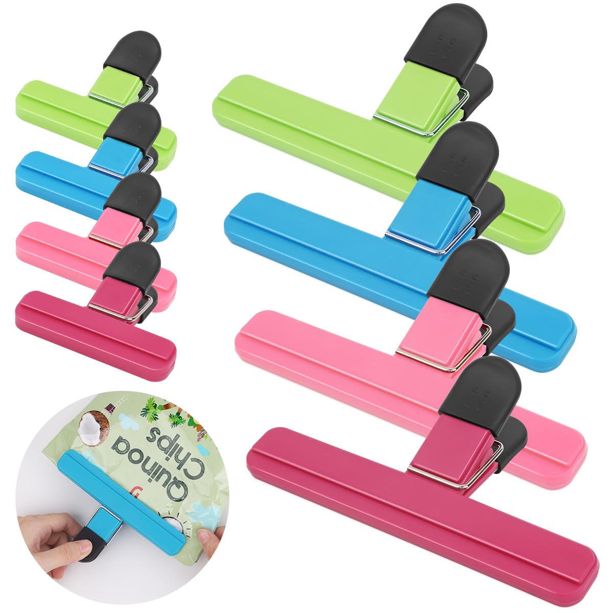 Chip Food Bag Sealing Clips - 8 Pack Food Clips, Chip Clips Bag Food Clips, Bag Clips for Food Storage with Air Tight Seal Grip, Plastic Clips for Chips, Snacks, Bread, Kitchen Accessories