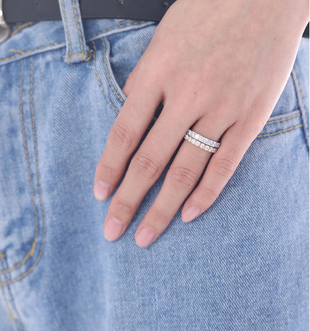 TIGRADE 3mm Women Titanium Engagement Ring Cubic Zirconia Eternity Wedding Band Size 3-13.5 - Image 5